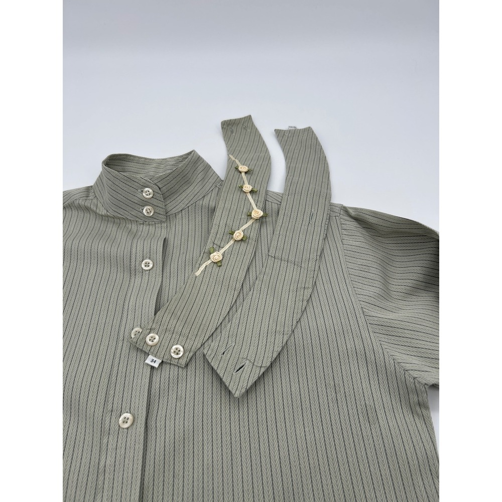 Pale Horse Designs Equestrian Show Shirt Sage Green Striped Detachable Collar 34
